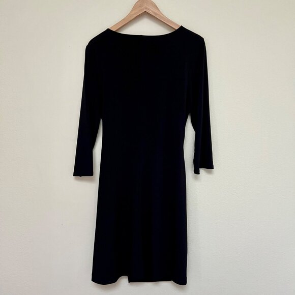 EXPRESS 3/4 Sleeve Zipper Front Faux Wrap Jersey Dress Black Size Large - Picture 7 of 9